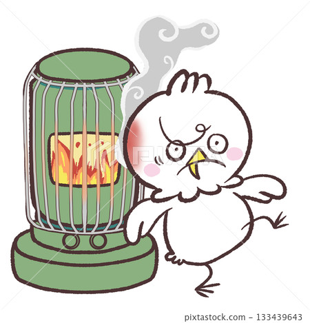 Illustration of a white bird getting burned by a stove 133439643