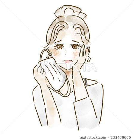 Woman suffering from rough skin due to mask Woman suffering from rough skin due to mask 133439660
