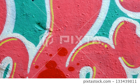 Colorful background of graffiti painting artwork with bright aerosol outlines on wall. Old school street art piece made with aerosol spray paint cans. Contemporary youth culture backdrop Colorful background of graffiti painting artwork with bright aerosol outlines on wall. Old school street art piece made with aerosol spray paint cans. Contemporary youth culture backdrop 133439811