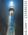 Tokyo Skytree shrouded in rain clouds in Sumida Ward, Tokyo 133440191