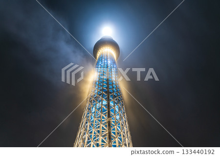 Tokyo Skytree shrouded in rain clouds in Sumida Ward, Tokyo Tokyo Skytree shrouded in rain clouds in Sumida Ward, Tokyo 133440192