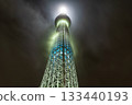 Tokyo Skytree shrouded in rain clouds in Sumida Ward, Tokyo 133440193