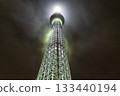 Tokyo Skytree shrouded in rain clouds in Sumida Ward, Tokyo 133440194