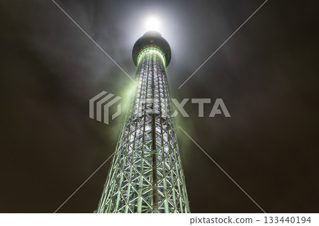 Tokyo Skytree shrouded in rain clouds in Sumida Ward, Tokyo Tokyo Skytree shrouded in rain clouds in Sumida Ward, Tokyo 133440194