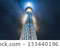 Tokyo Skytree shrouded in rain clouds in Sumida Ward, Tokyo 133440196