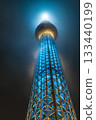 Tokyo Skytree shrouded in rain clouds in Sumida Ward, Tokyo 133440199