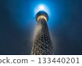 Tokyo Skytree shrouded in rain clouds in Sumida Ward, Tokyo 133440201