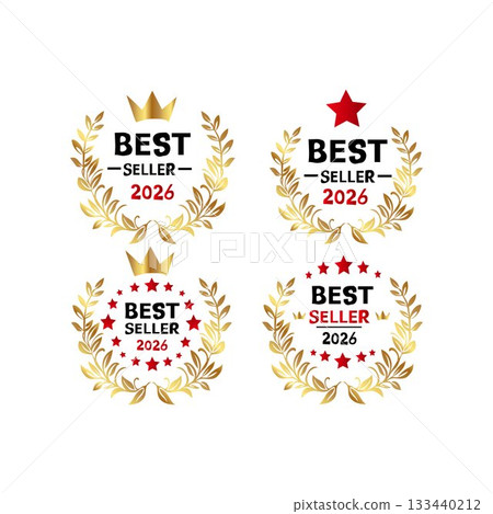 best seller 2026 Golden Best Seller Laurel Wreath Badges Set 133440212