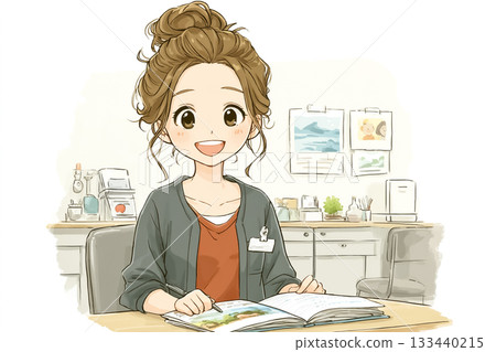 Miyu series: Miyu is studying at her desk with her nursing textbook open Miyu series: Miyu is studying at her desk with her nursing textbook open 133440215