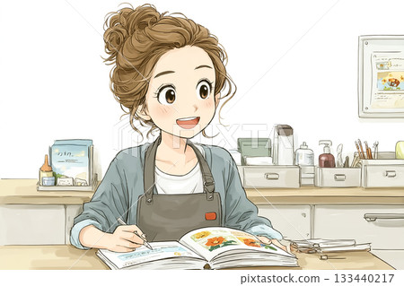Miyu series: Miyu is studying at her desk with her nursing textbook open Miyu series: Miyu is studying at her desk with her nursing textbook open 133440217