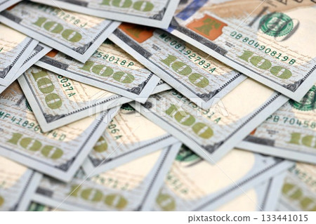 United States Dollar currency money bills. USD currency banknotes in big amount with different denomination close up 133441015