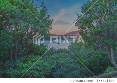 A private open-air bath in Mie Prefecture early in the morning 133441192
