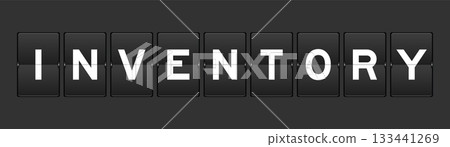 Black color analog flip board with word inventory on gray background Black color analog flip board with word inventory on gray background 133441269