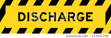 Yellow and black color with line striped label banner with word discharge Yellow and black color with line striped label banner with word discharge 133441296