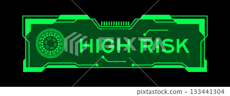Green color of futuristic hud banner that have word high risk on user interface screen on black background 133441304