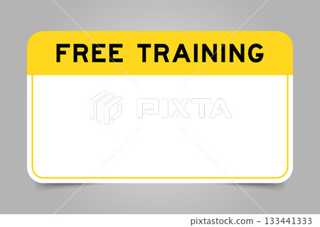 Label banner that have yellow headline with word free training and white copy space, on gray background 133441333