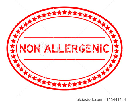 Grunge red non allergenic word oval rubber seal stamp on white background 133441344