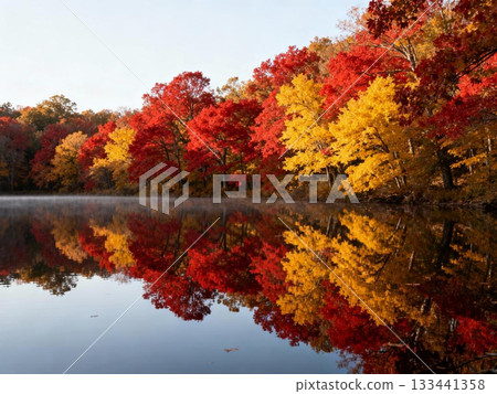 秋葉倒映在水面上的人工智慧生成 秋葉倒映在水面上的人工智慧生成 133441358