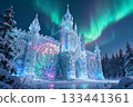 Ice building and aurora AI generated 133441361