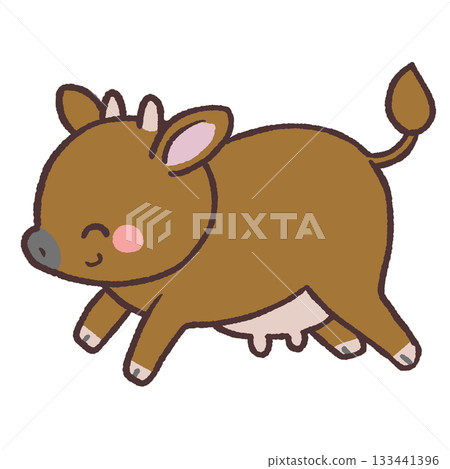 一幅棕色乳牛奔跑的插圖 133441396