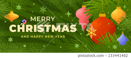 Merry Christmas and Happy New Year Greeting Banner 133441482