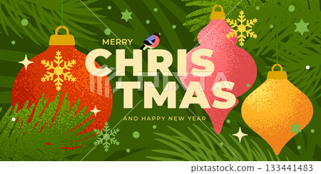 Merry Christmas and Happy New Year Greeting Banner 133441483