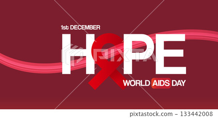 Hope lettering design with red ribbon. World AIDS DAY 1 december banner with red ribbon. World HIV awareness day starts in 1 December. Red ribbon with text background. World AIDS Day poster Hope lettering design with red ribbon. World AIDS DAY 1 december banner with red ribbon. World HIV awareness day starts in 1 December. Red ribbon with text background. World AIDS Day poster 133442008