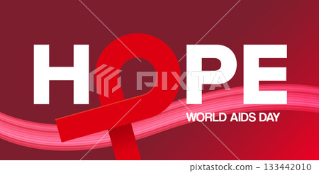 Hope lettering design with red ribbon. World AIDS DAY 1 december banner with red ribbon. World HIV awareness day starts in 1 December. Red ribbon with text background. World AIDS Day poster Hope lettering design with red ribbon. World AIDS DAY 1 december banner with red ribbon. World HIV awareness day starts in 1 December. Red ribbon with text background. World AIDS Day poster 133442010