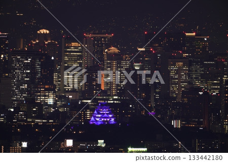 大阪城在紫色燈光的襯托下顯得格外迷人－大阪平原夜景 133442180