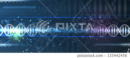 Abstract hexagons, DNA strands, connected neural web, science and technology background Abstract hexagons, DNA strands, connected neural web, science and technology background 133442456
