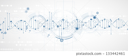 Abstract hexagons, DNA strands, connected neural web, science and technology background Abstract hexagons, DNA strands, connected neural web, science and technology background 133442461