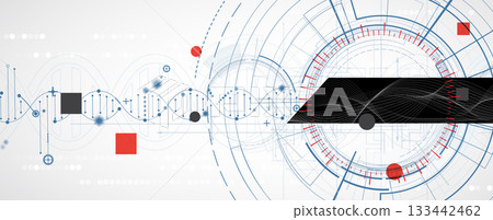 Abstract hexagons, DNA strands, connected neural web, science and technology background Abstract hexagons, DNA strands, connected neural web, science and technology background 133442462
