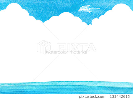 夏日天空和大海水彩背景,插畫素材,留白 夏日天空和大海水彩背景,插畫素材,留白 133442615