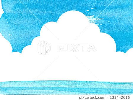 夏日天空和大海水彩背景，插畫素材，留白 133442616