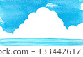 夏日天空和大海水彩背景，插畫素材，留白 133442617