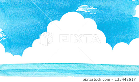 夏日天空和大海水彩背景,插畫素材,留白 夏日天空和大海水彩背景,插畫素材,留白 133442617