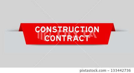 Red color inserted label with word construction contract on gray background 133442736