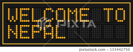 Orange color led banner in word welcome to nepal on black background 133442750