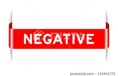Red color inserted label banner with word negative on white background 133442772