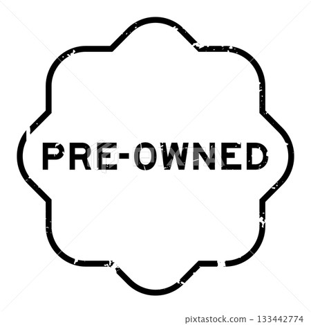 Grunge black pre-owned word rubber seal stamp on white background 133442774