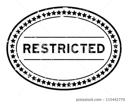 Grunge black restricted word oval rubber seal stamp on white background 133442779