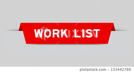 Red color inserted label with word work list on gray background Red color inserted label with word work list on gray background 133442789