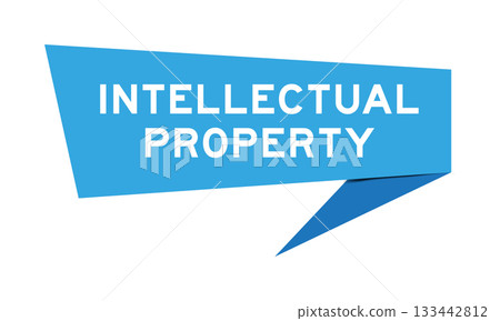 Blue color speech banner with word intellectual property on white background 133442812