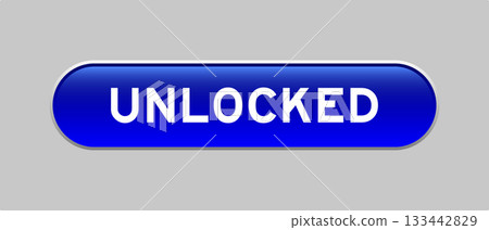Blue color capsule shape button with word unlocked on gray background Blue color capsule shape button with word unlocked on gray background 133442829