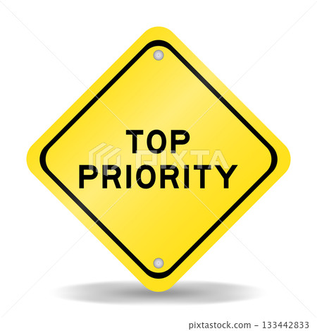 Yellow color transportation sign with word top priority on white background Yellow color transportation sign with word top priority on white background 133442833