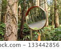 Convex mirror in the forest and quiet mountain road 133442856
