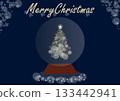 Shiny Christmas snow globe on a navy background 133442941
