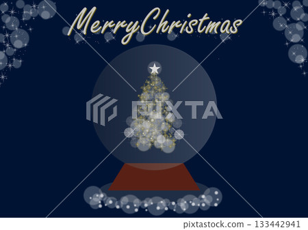 Shiny Christmas snow globe on a navy background 133442941