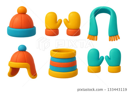 Png set of colorful children's winter clothing accessories on transparent background. concept of cozy mittens, warm hats, scarves for kids, winter fashion illustration. Png set of colorful children's winter clothing accessories on transparent background. concept of cozy mittens, warm hats, scarves for kids, winter fashion illustration. 133443119