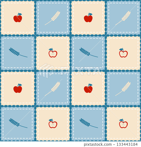 seamless minimal apple repeat pattern plaid checkered background, flat jpg illustration graphic design 133443184